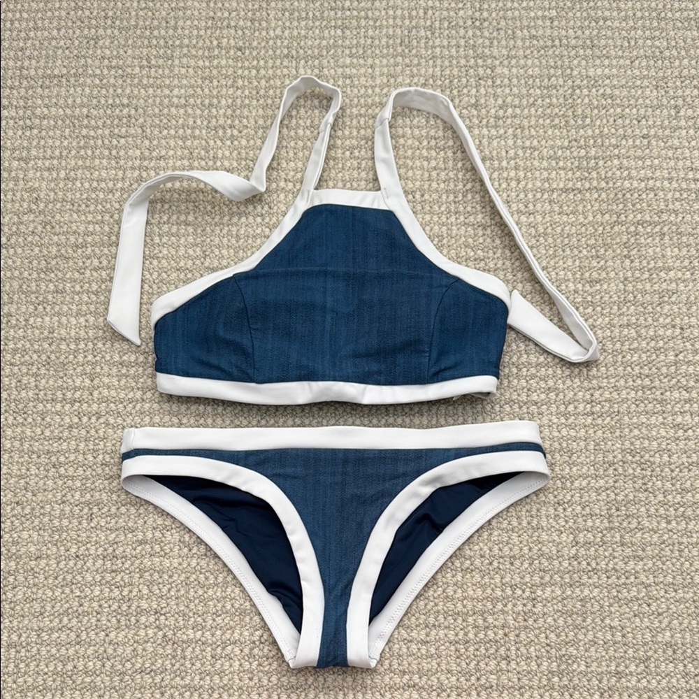 Seafolly Denim and White Bikini Set